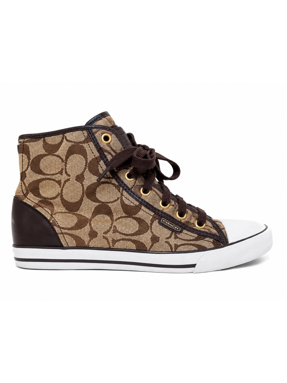 Coach Signature Canvas High Top Sneakers Womens 9 Brown Monogram Shoes
